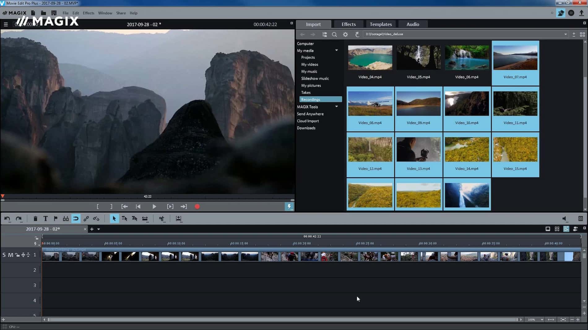 Magix Movie Studio のユーザー インターフェイスのスクリーンショット