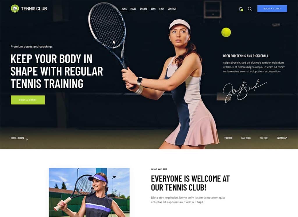 Club de tenis - Tema de WordPress para deportes y eventos