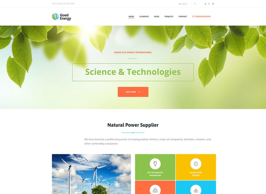 Good Energy - Temă WordPress pentru ecologie și energie regenerabilă pentru companie