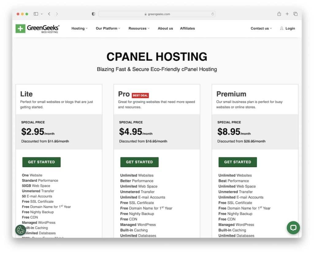 hébergement cPanel Greengeeks