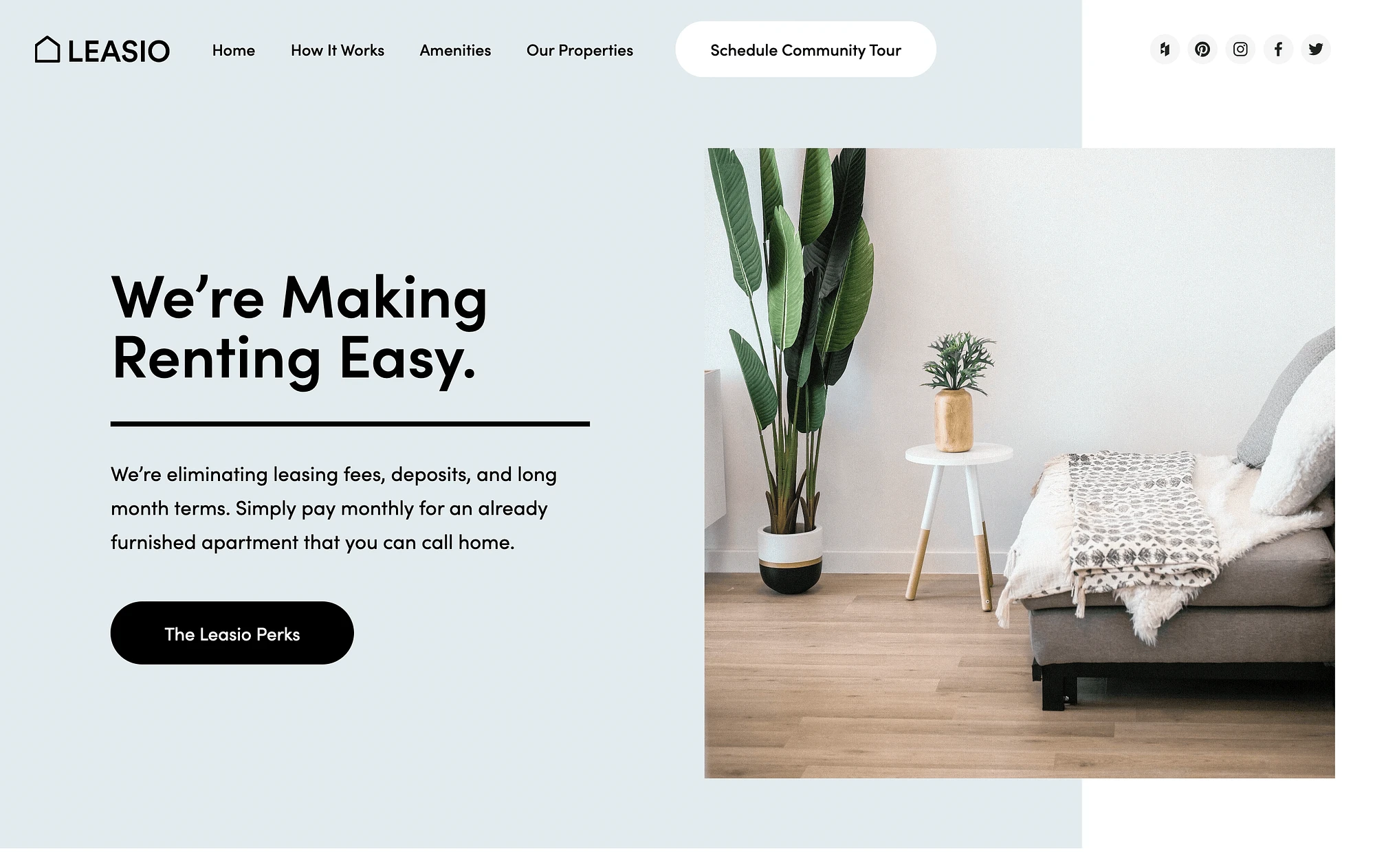 Leasio ist eine der besten Immobilienverwaltungs-Website-Vorlagen für Squarespace.