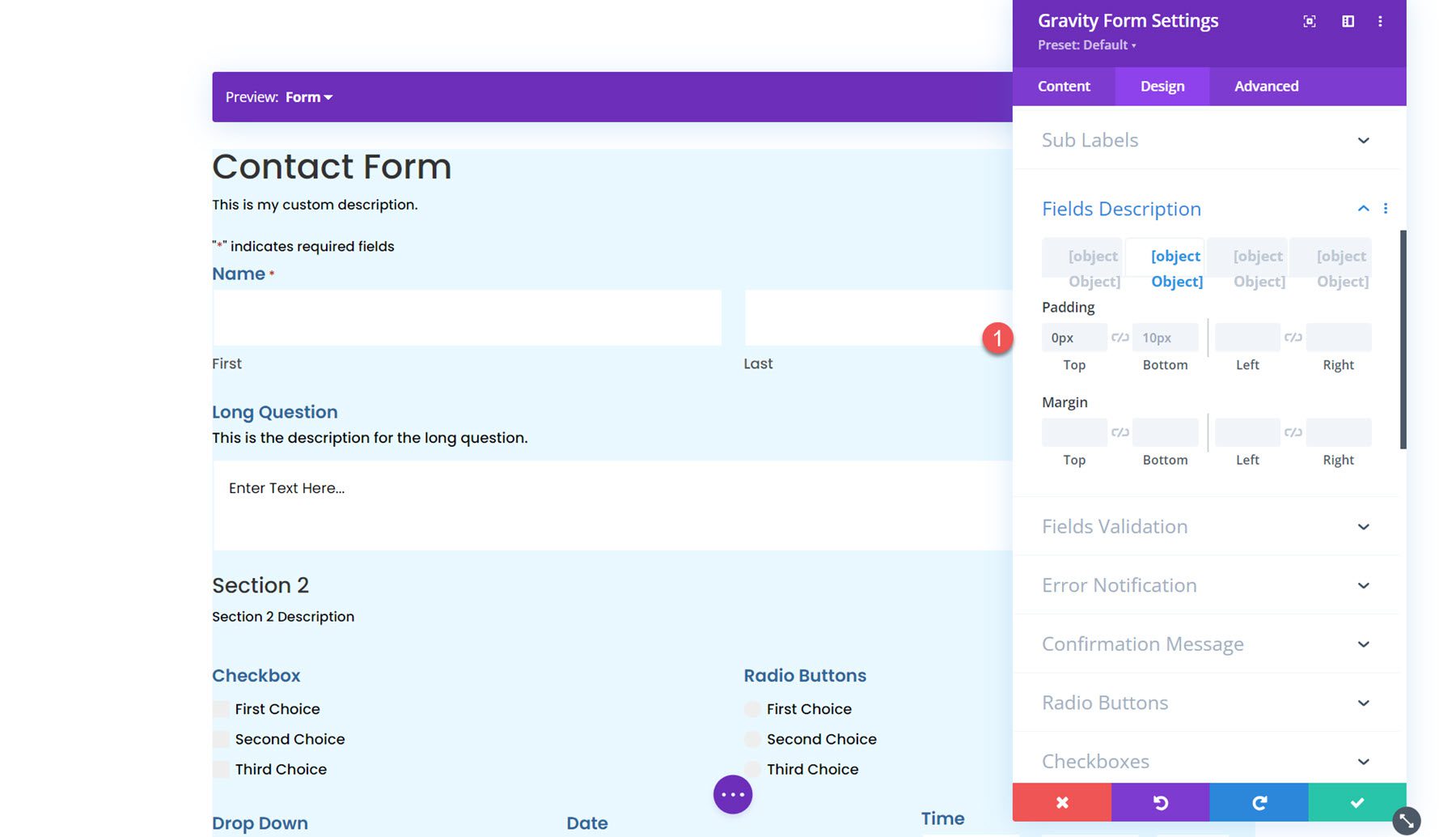 Descrizione del modulo Styler Gravity Forms per Divi Fields