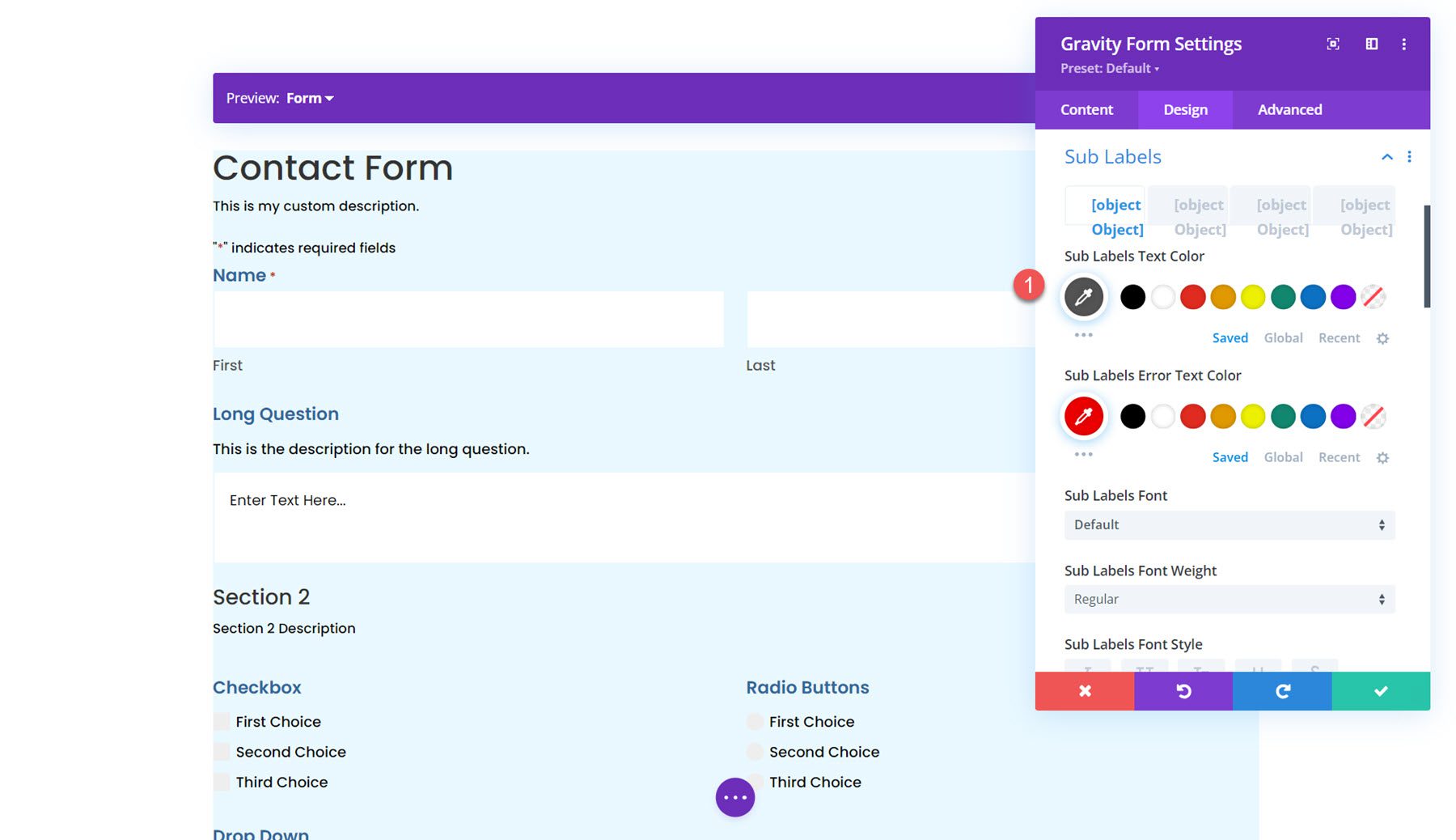 Módulo Gravity Forms Styler para etiquetas Divi Sub