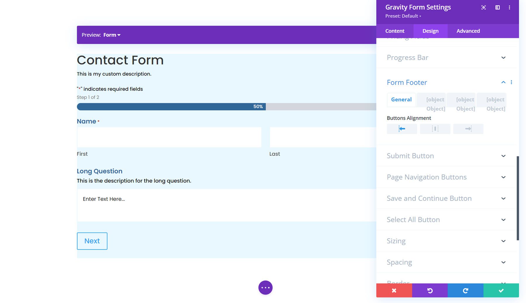 Módulo Gravity Forms Styler para pie de página de Divi Form