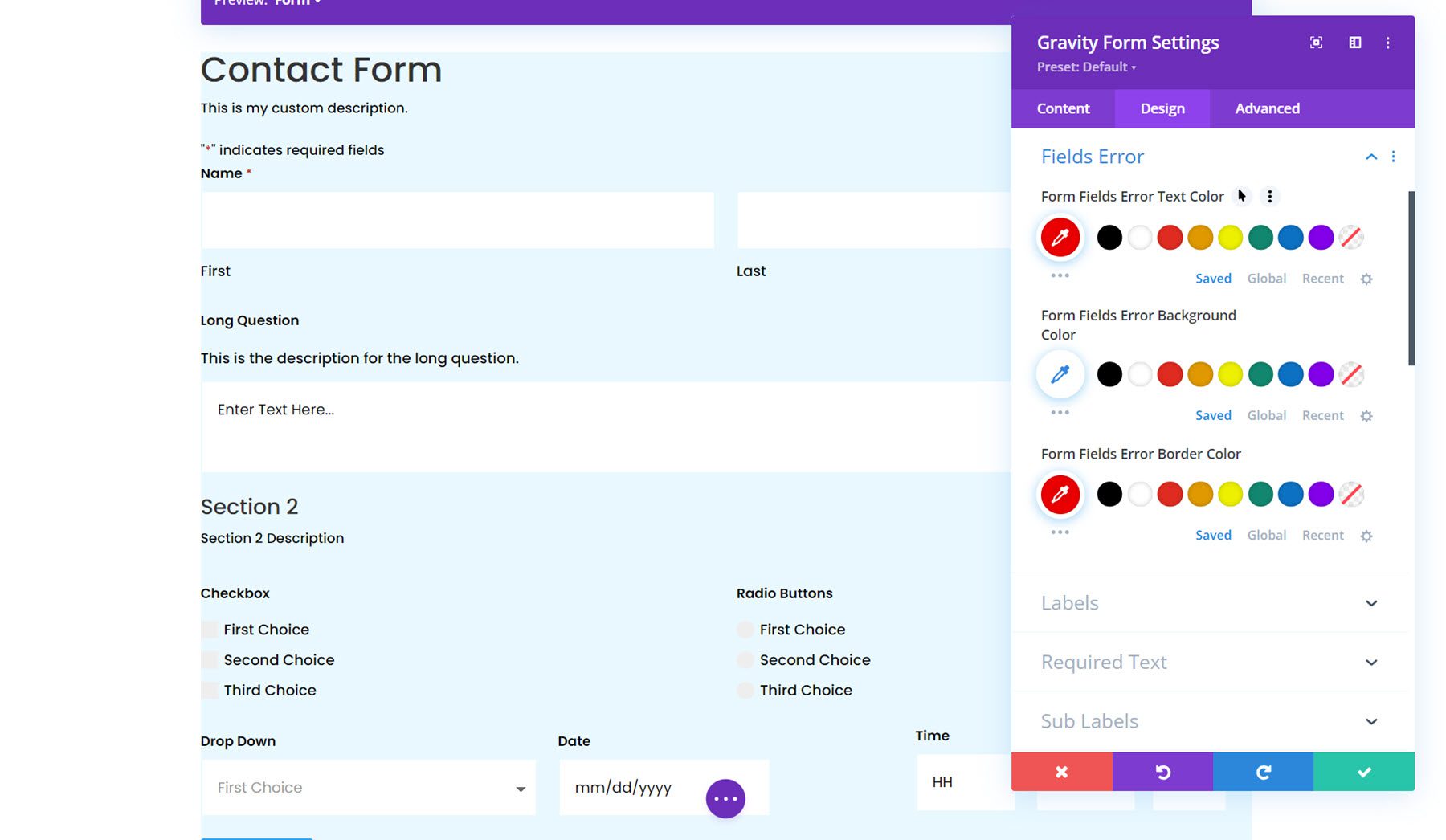 Módulo Gravity Forms Styler para error de Divi Fields