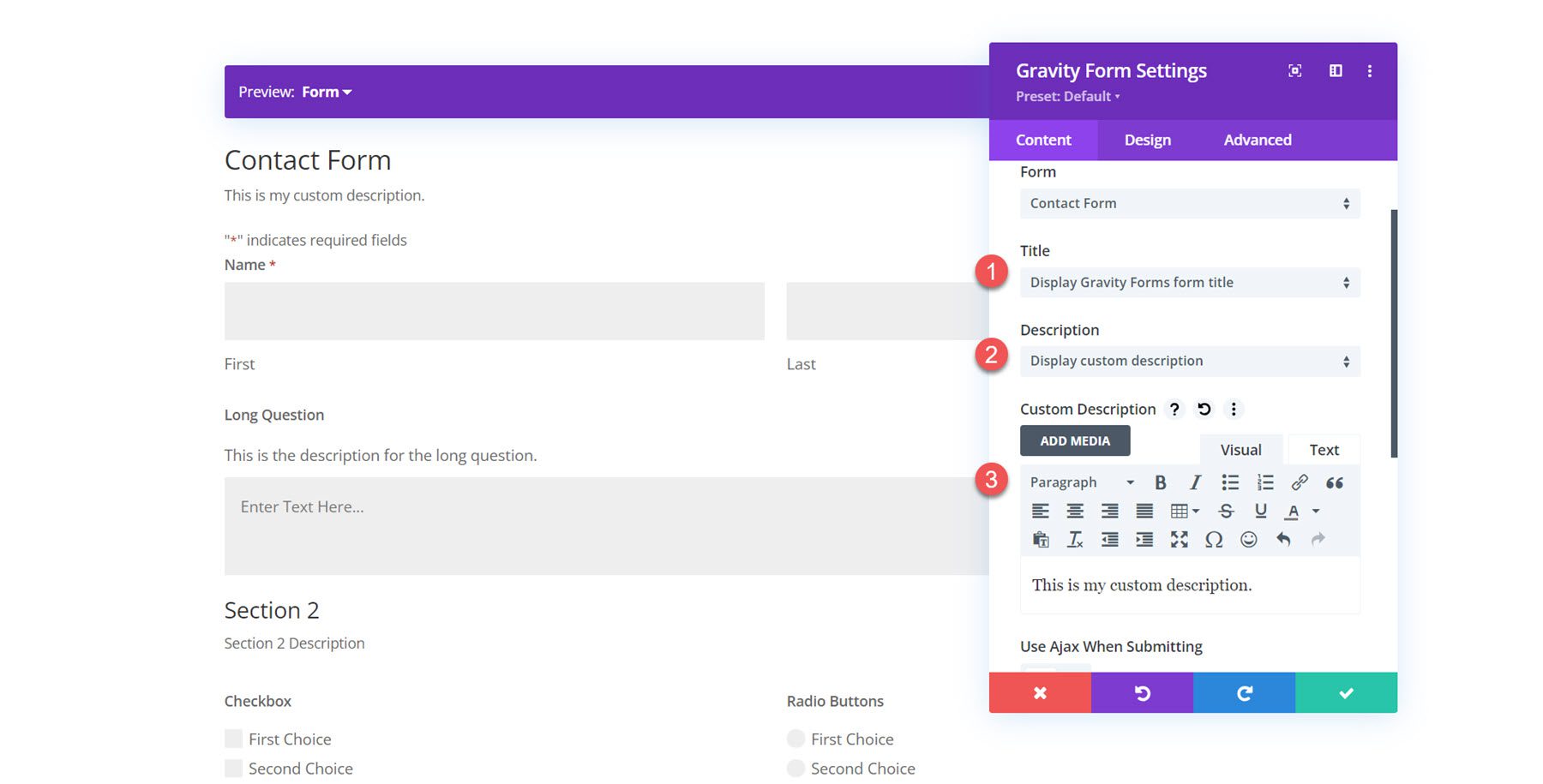 Modulo Styler Gravity Forms per la descrizione del titolo Divi