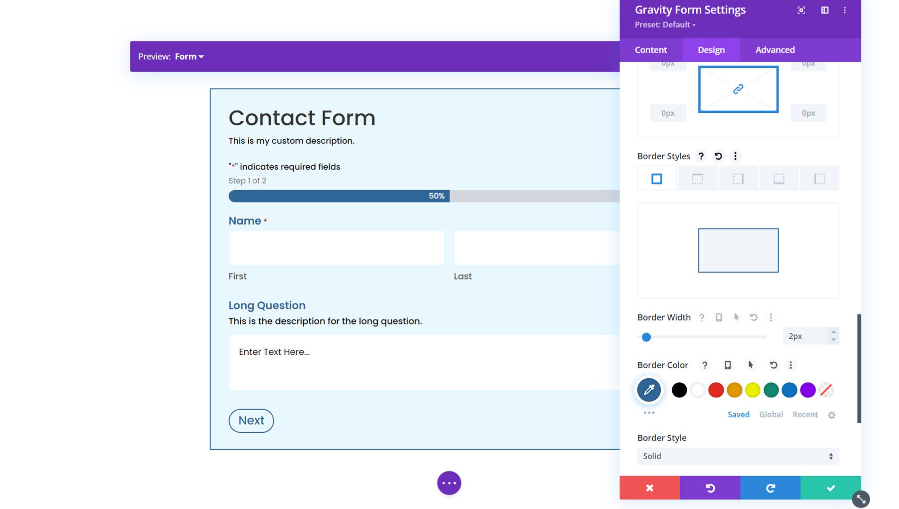 Modulo Styler Gravity Forms per Divi Border