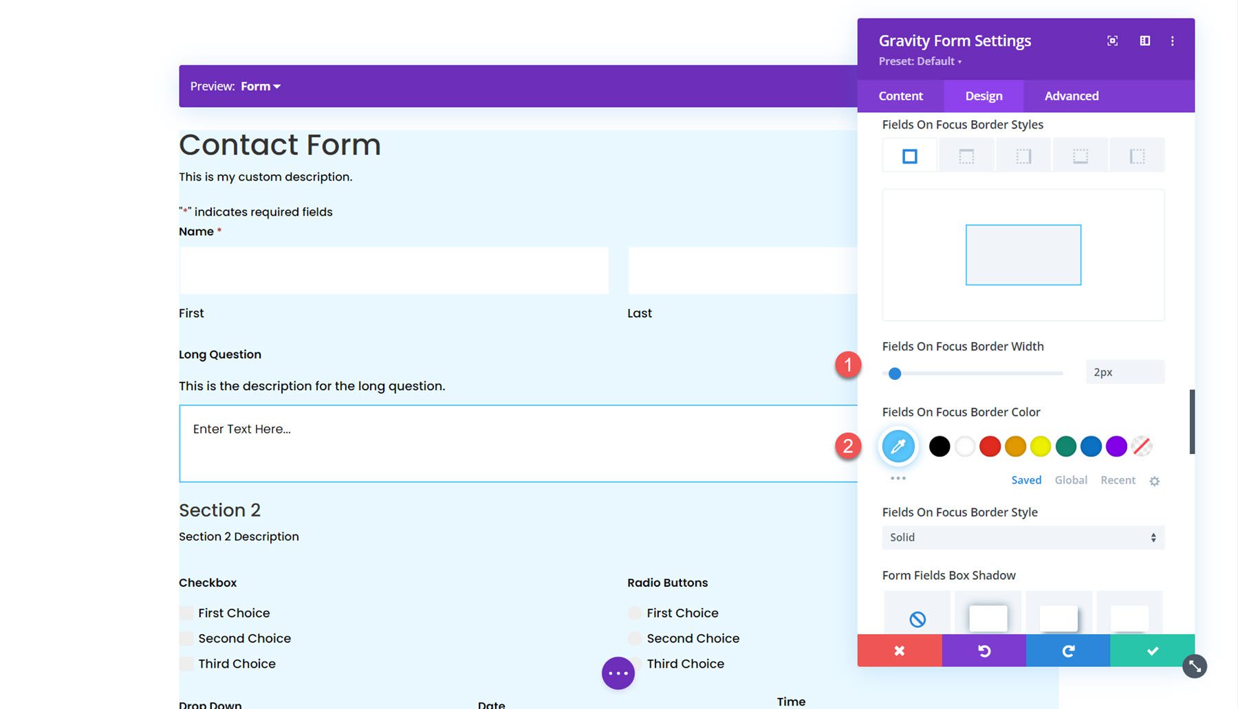 Модуль Gravity Forms Styler для Divi Fields Focus