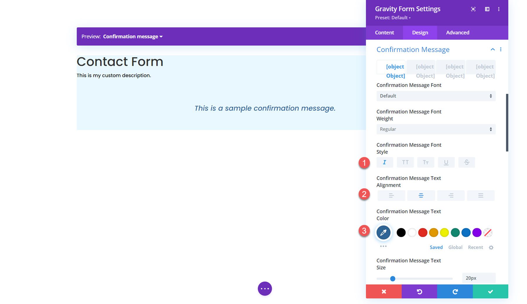 Módulo Gravity Forms Styler para mensaje de confirmación Divi