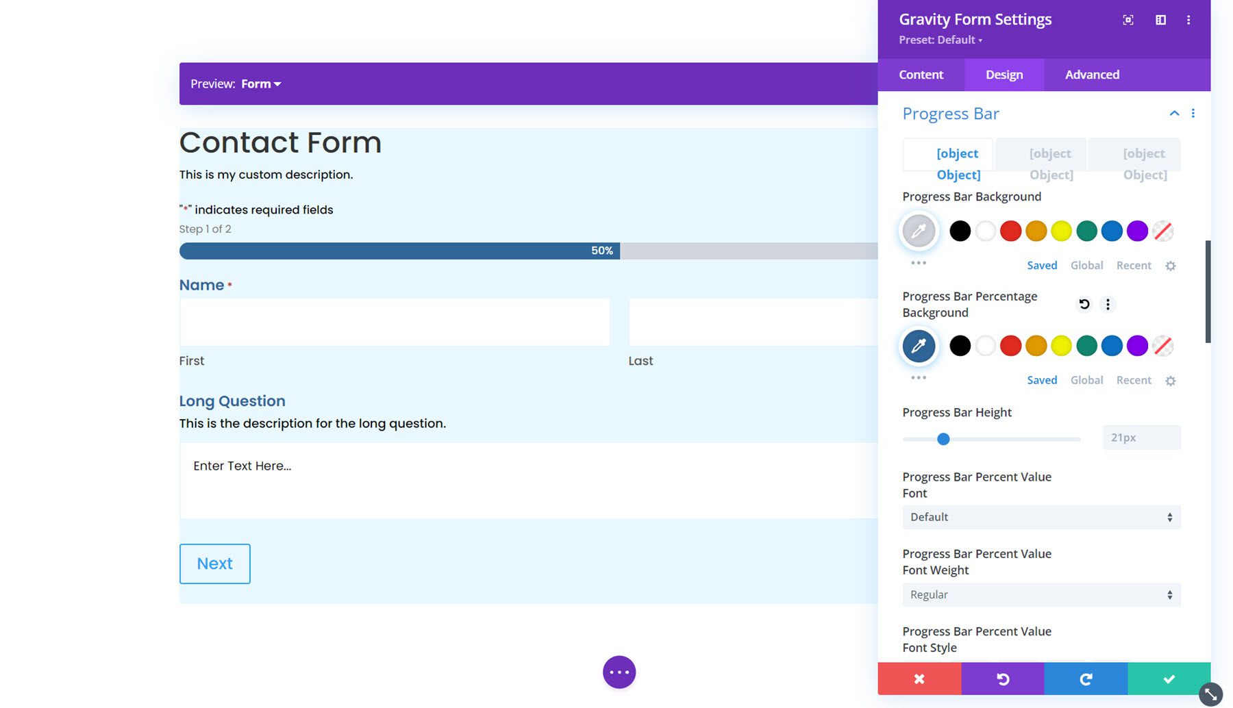 Modulo Styler Gravity Forms per Divi Progress Bar