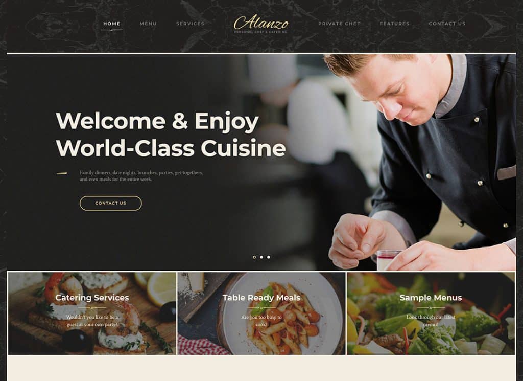 Alanzo - ธีม WordPress พ่อครัวส่วนตัวและกิจกรรมจัดเลี้ยงงานแต่งงาน