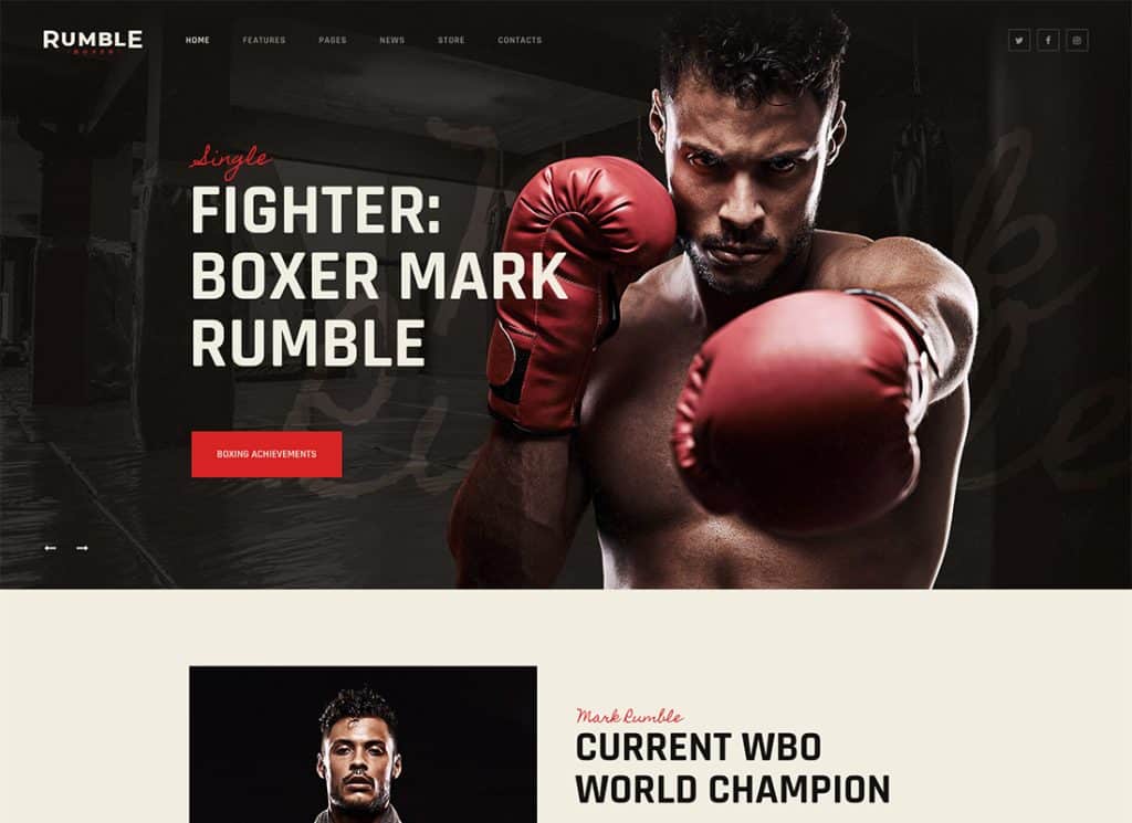 Rumble - Tema WordPress de boxe e artes marciais mistas