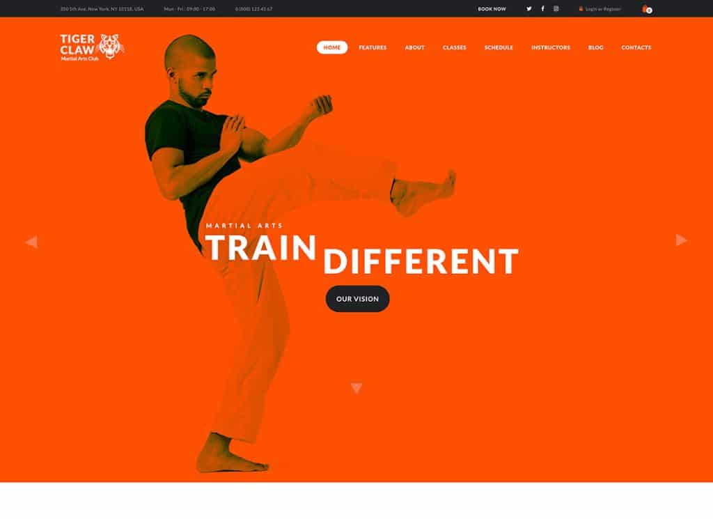 Tiger Claw - Tema WordPress de escola de artes marciais e centro de fitness