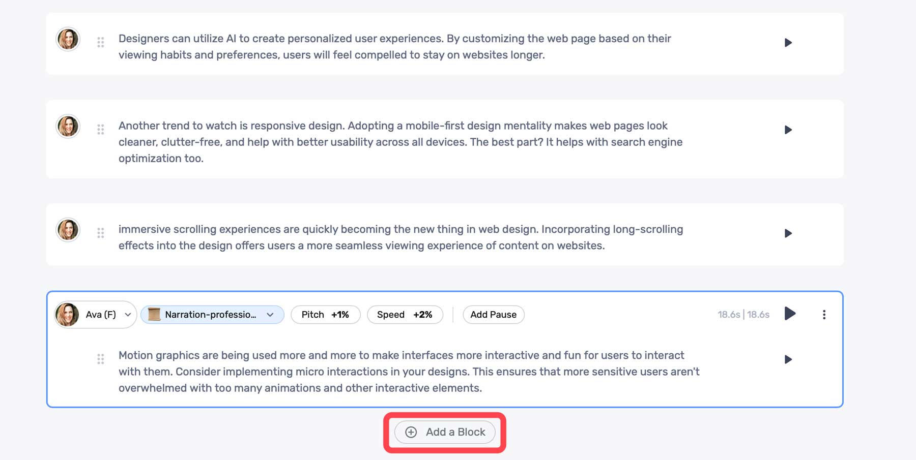 Bloques de contenido de Murf AI