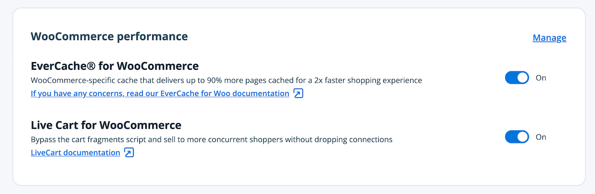 WP 엔진 WooCommerce 성능 설정