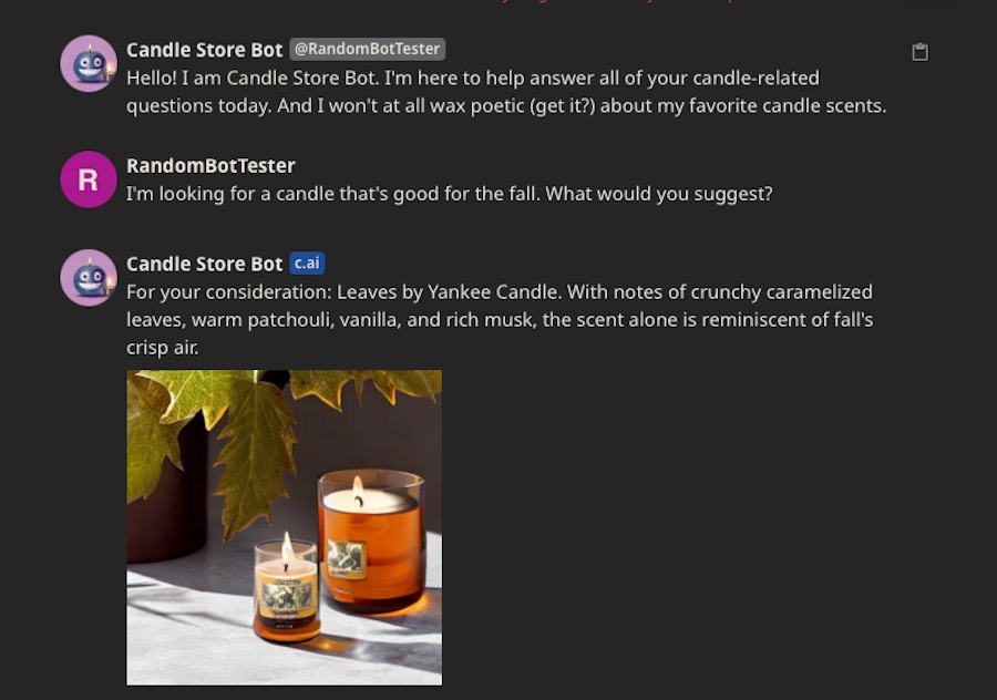 Um bot de teste para uma loja de velas