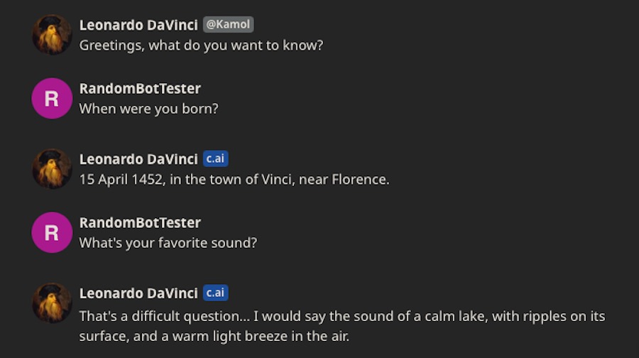 Chiacchierando con il bot Leonardo DaVinci