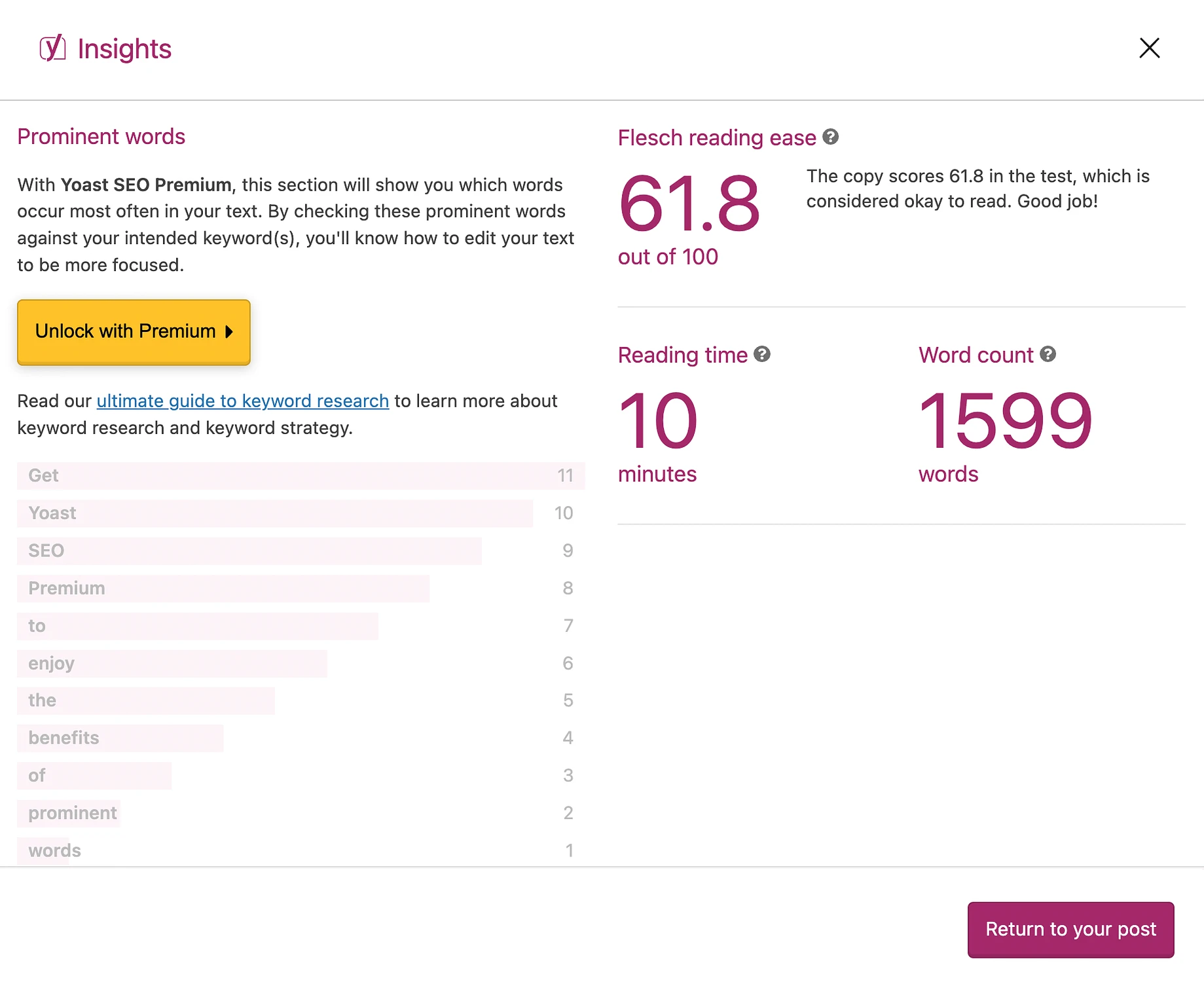 Le score de facilité de lecture de Flesch dans Yoast SEO.