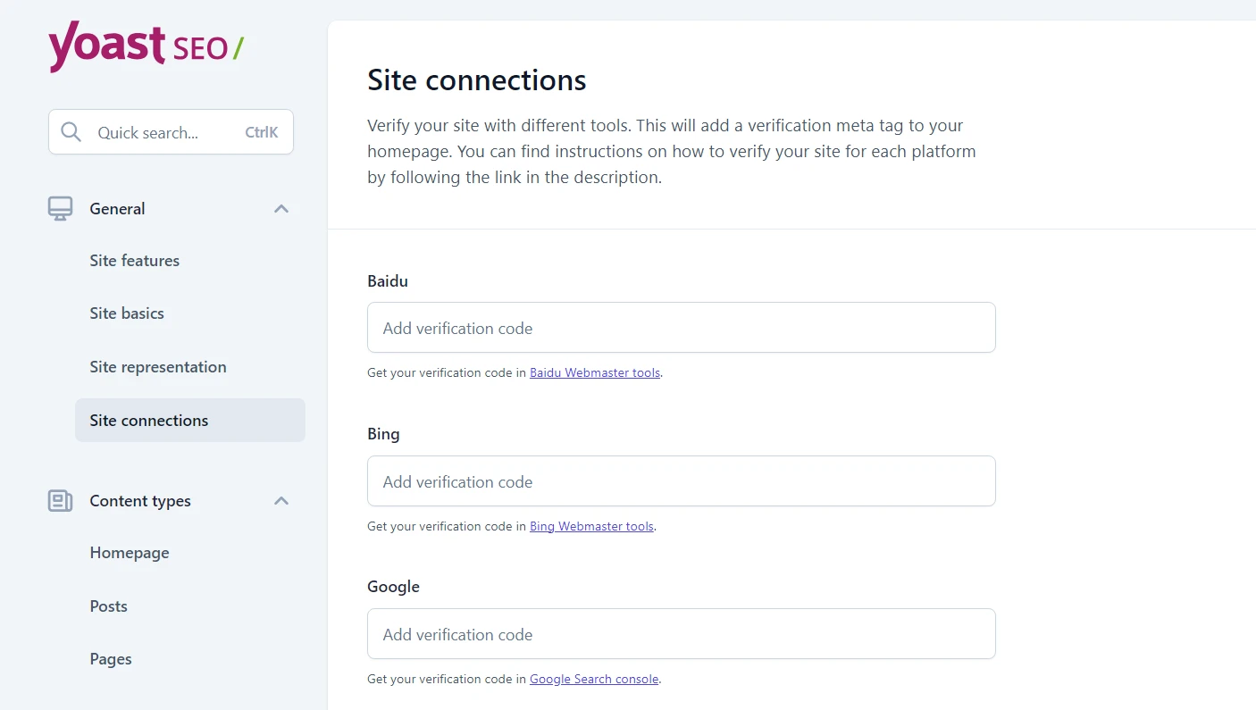 Connecter Yoast aux outils des moteurs de recherche pour les webmasters.