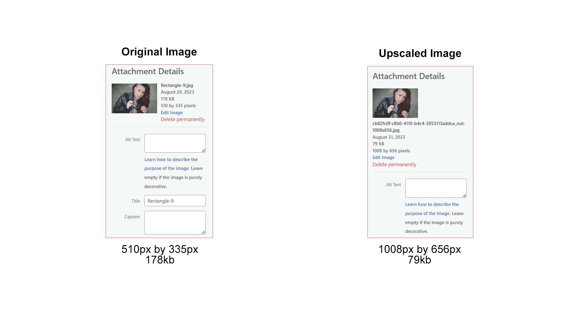 Comparando estatísticas de imagens de imagens ampliadas e originalmente ampliadas