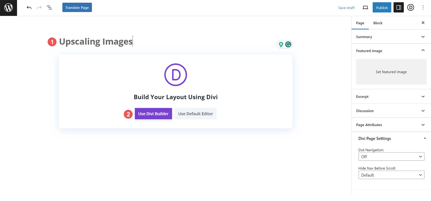 使用 Divi AI 設定新頁面以升級影像