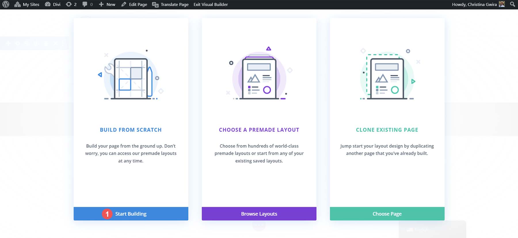 Divi で新しいページの作成を開始します