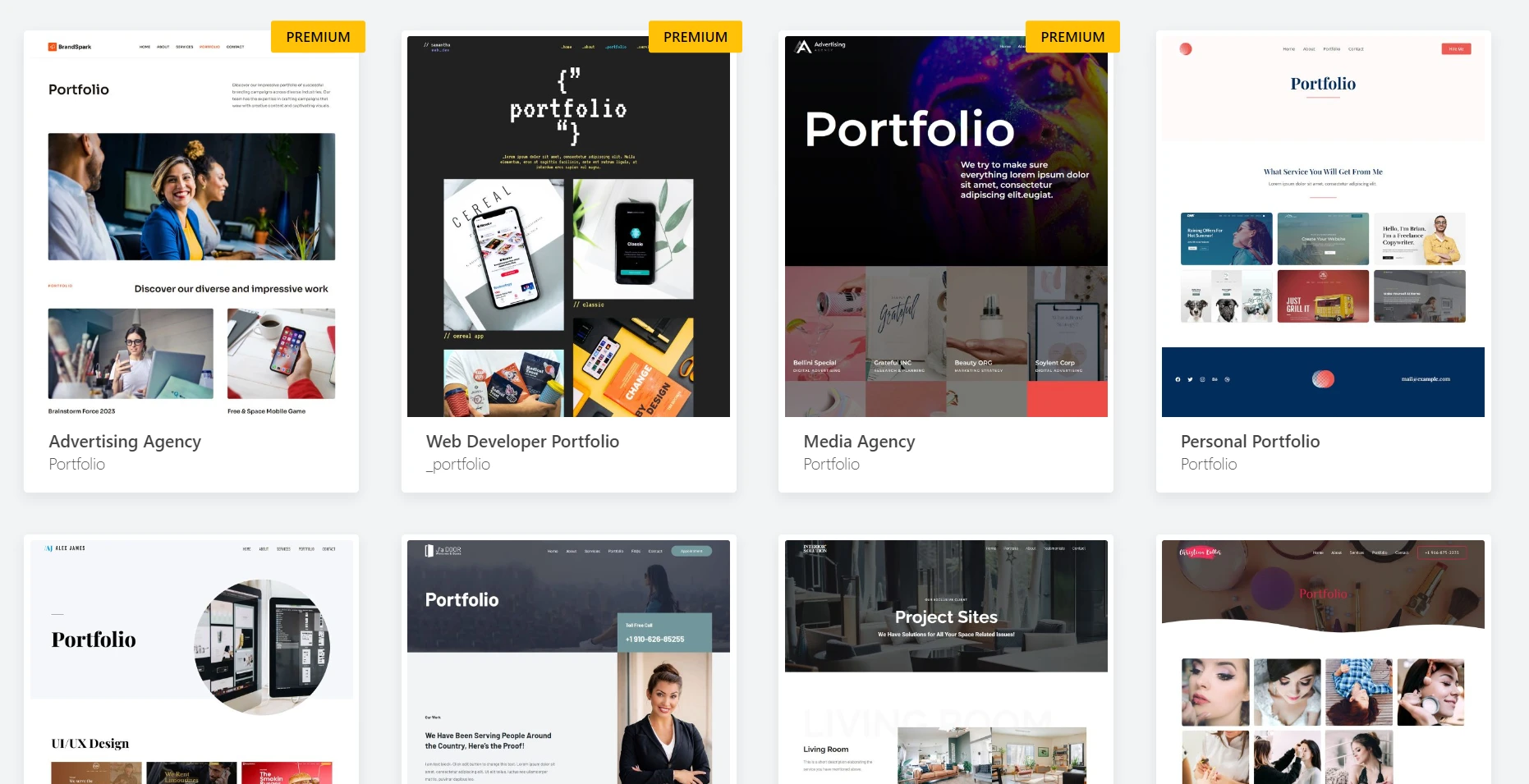 Kits de modèles de portfolio dans WordPress.