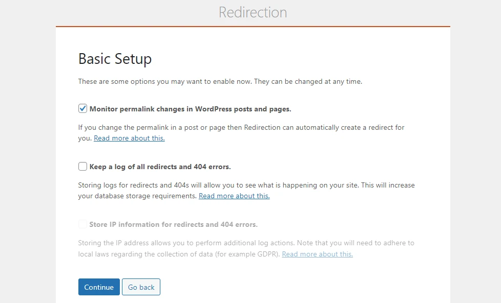 Configuration de la redirection.