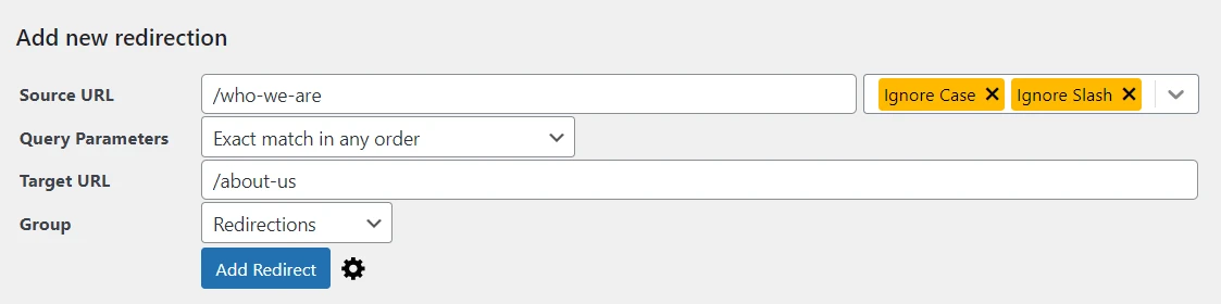 Adăugarea unei noi redirecționări în WordPress cu pluginul de redirecționare.