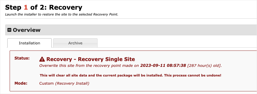 Proceso de recuperación en Duplicator