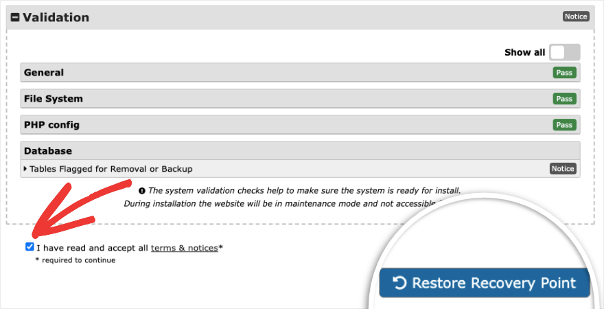 Restaurar el punto de recuperación en Duplicator