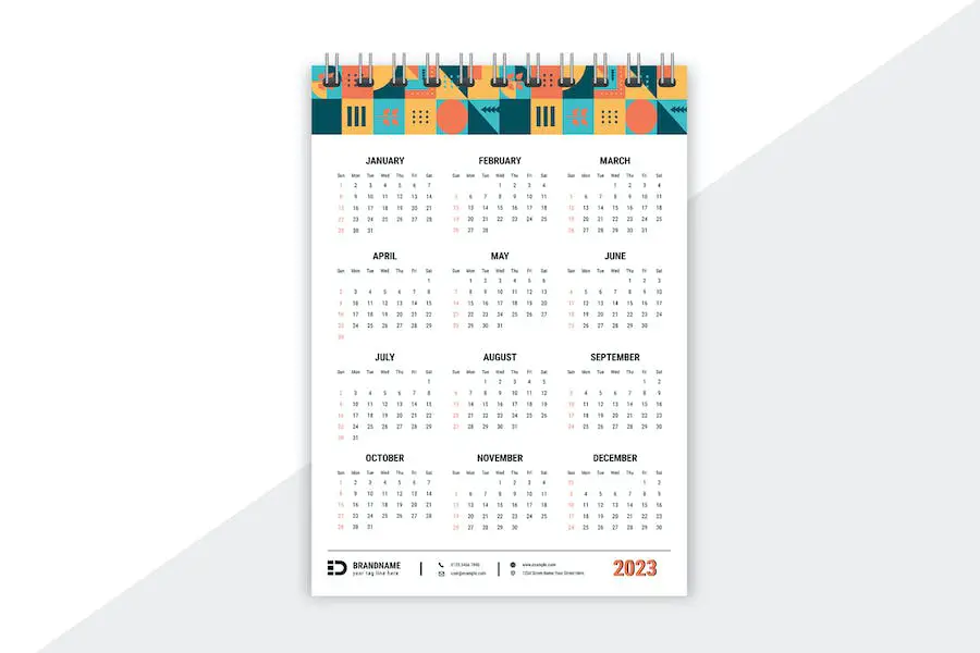 Modello di calendario da parete 2023 -