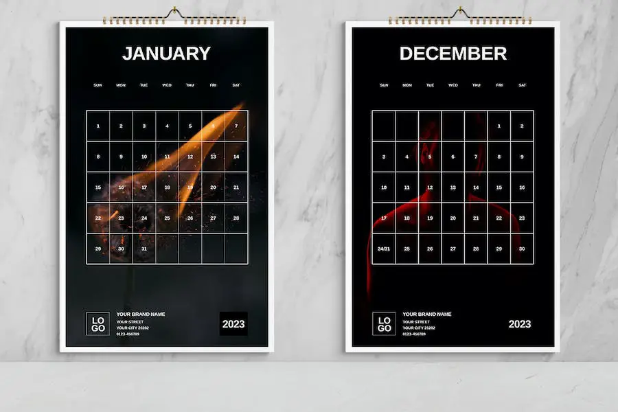 Modèle de calendrier mural 2023 Dark Melancholy -