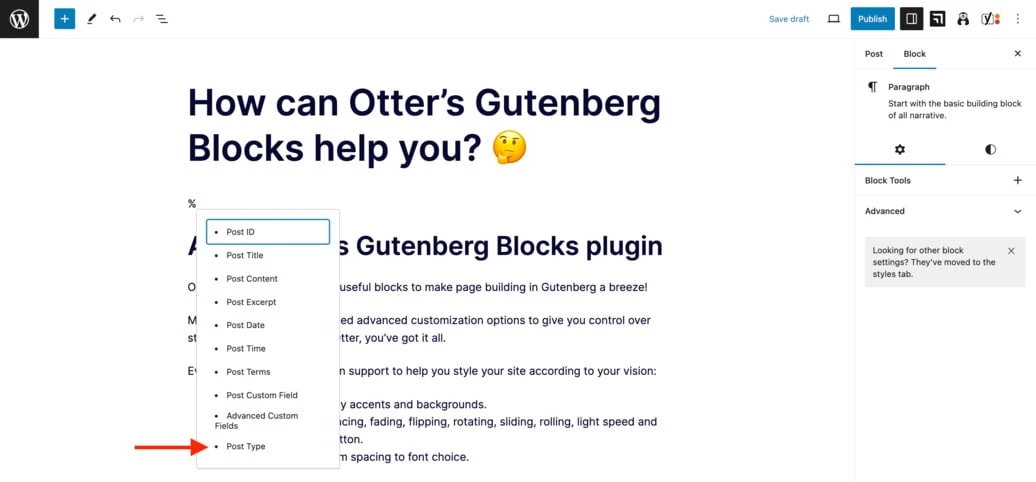 Langkah pertama saat memasukkan nilai dinamis ke dalam Gutenberg Block Editor.