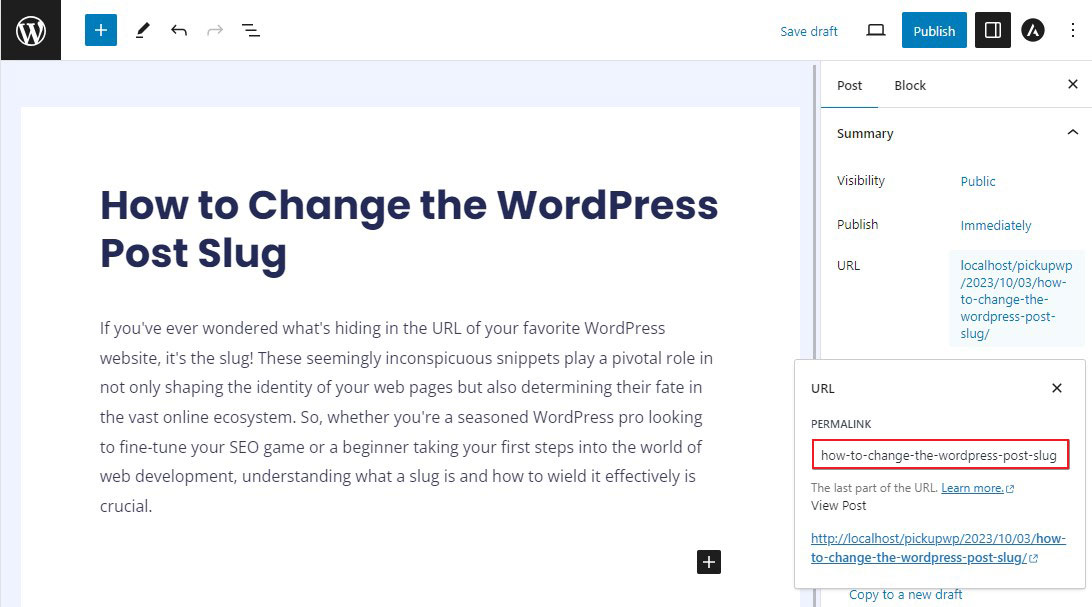 Alterar WordPress Post Slug em Gutenberg