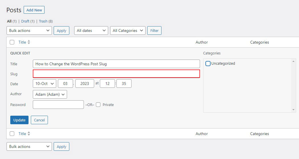 Cambia o modifica lo slug dei post di WordPress