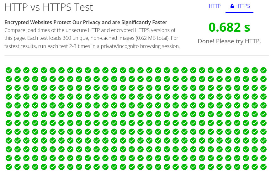 resultados de la prueba http frente a https