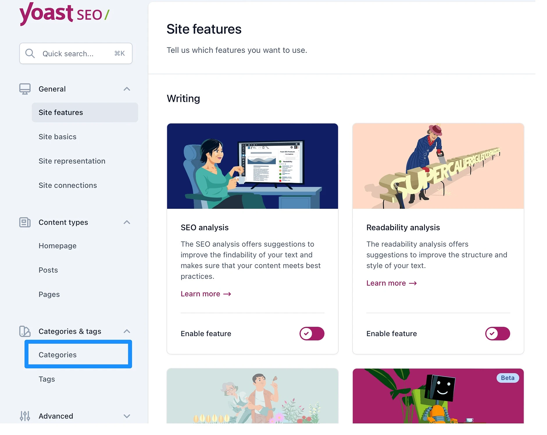 Yoast SEO プラグインを使用したカテゴリーの最適化。