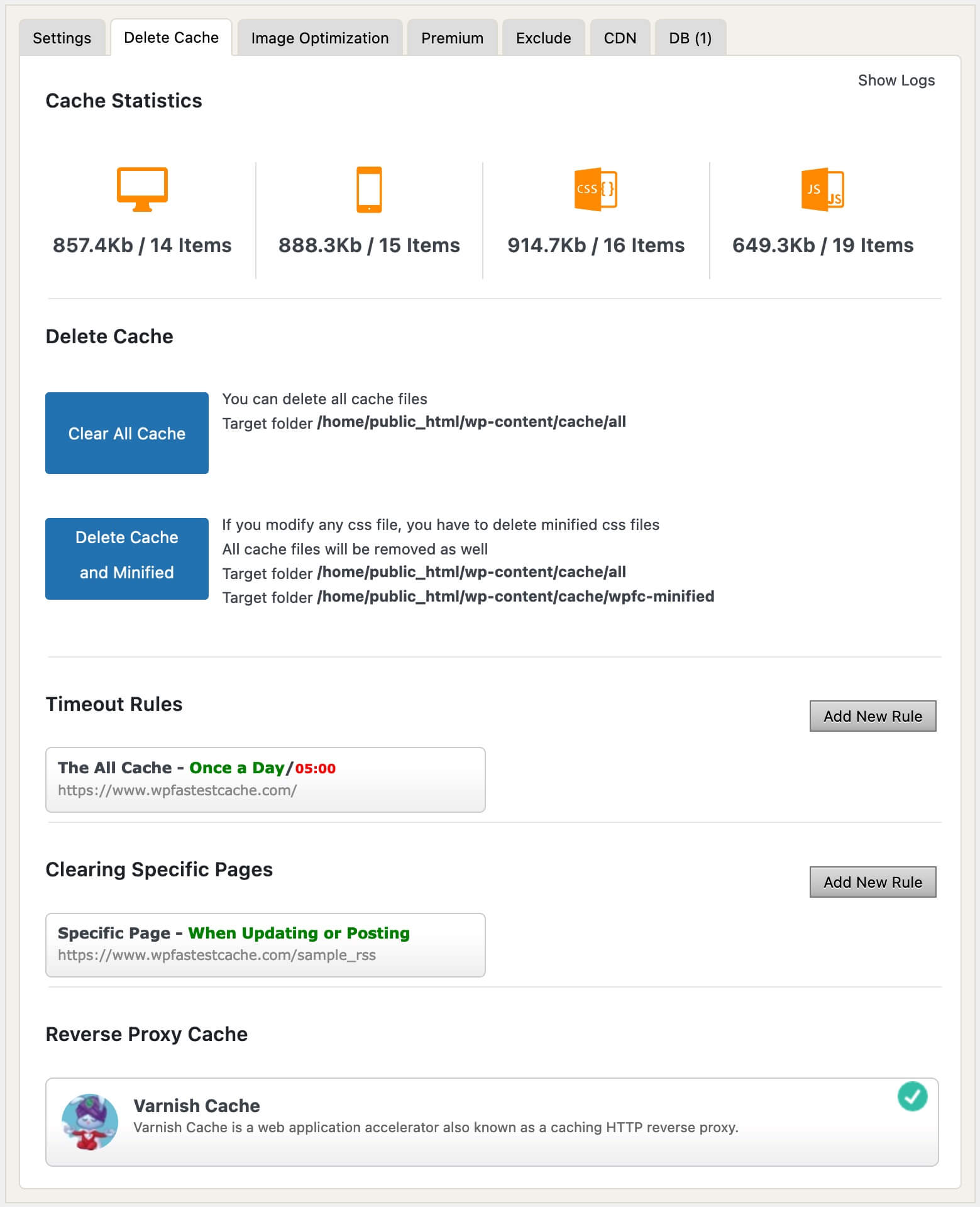 Suppression du cache dans WP Fastest Cache