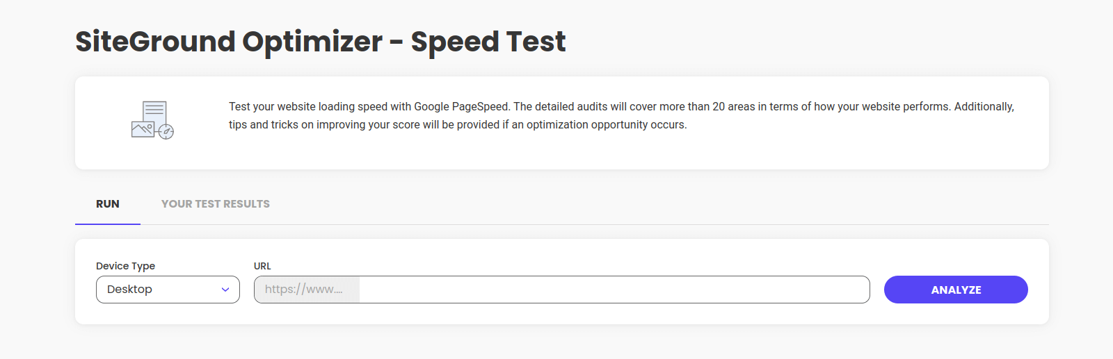 SG Optimizer-Site-Geschwindigkeitstest