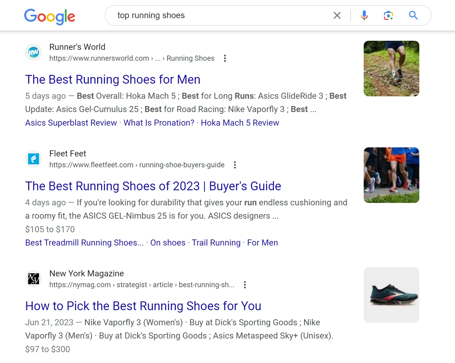 Ein SERP für Laufschuhe.