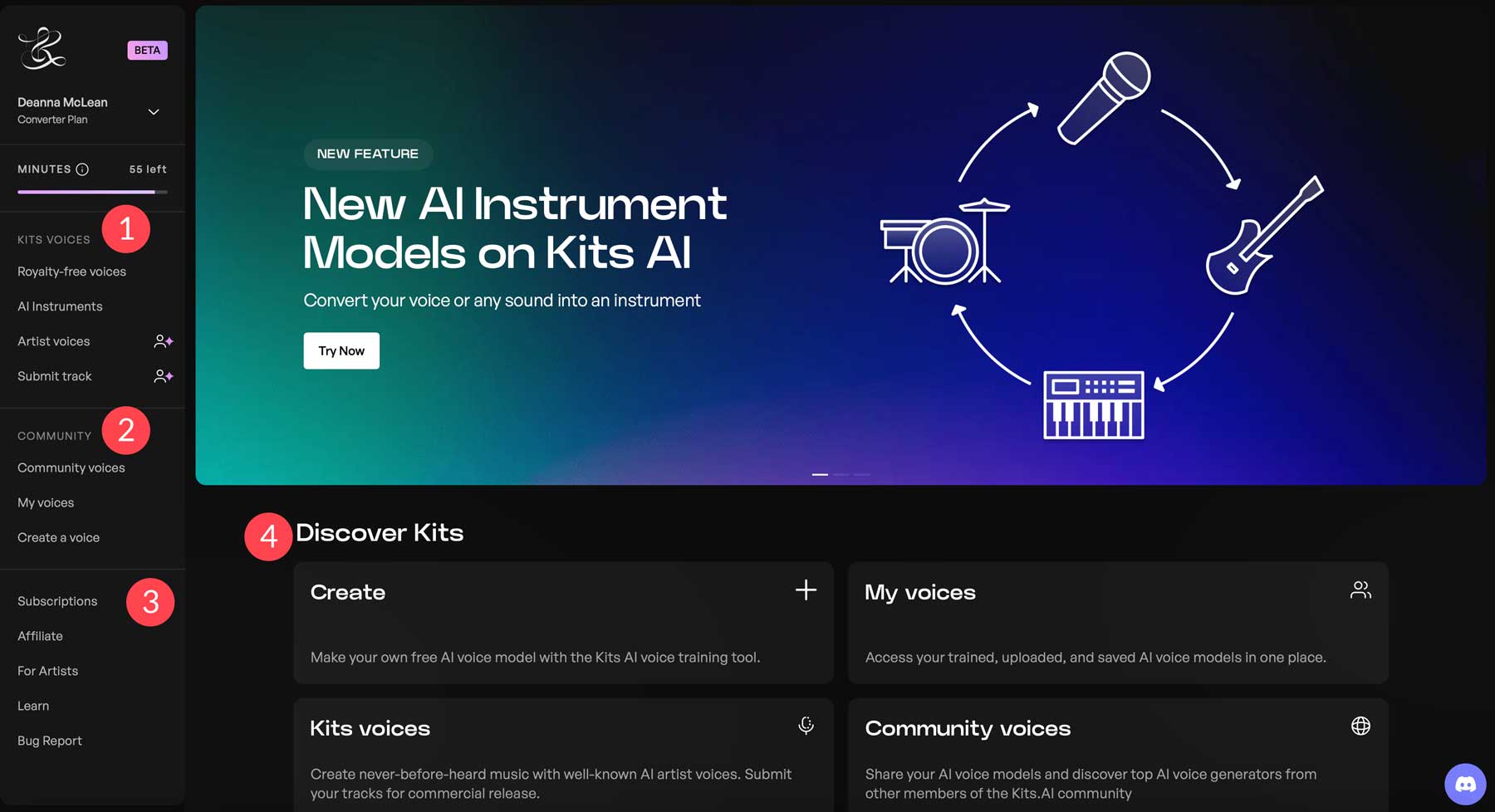 Panel de control de Kits.AI