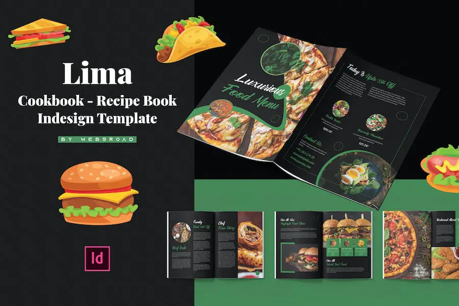 Lima | Libro de cocina - Plantilla de Indesign de libro de recetas -