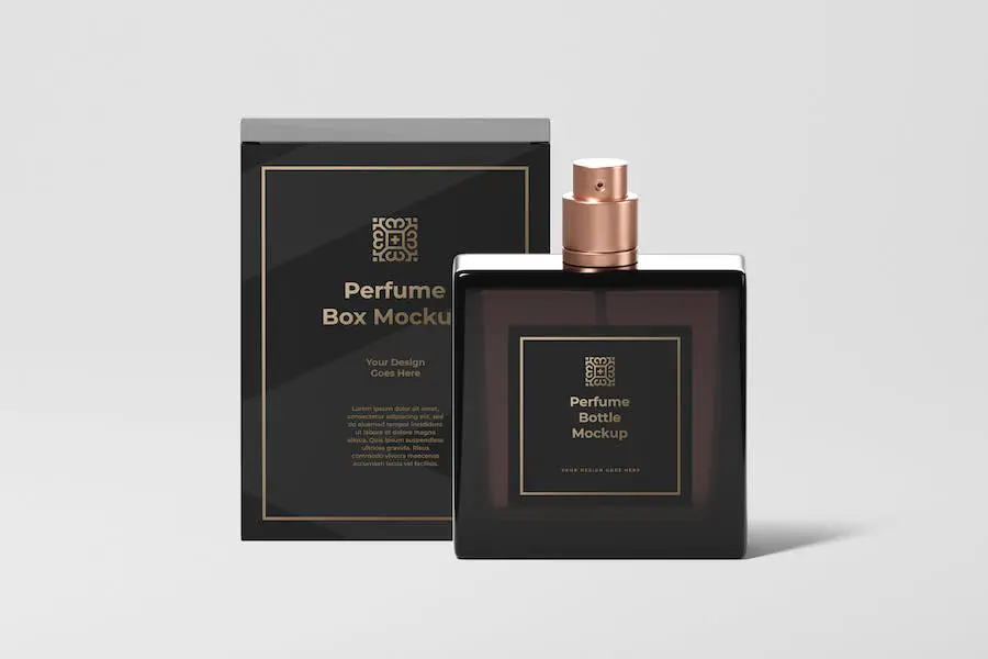 Bottiglia di profumo con scatola Mockup -