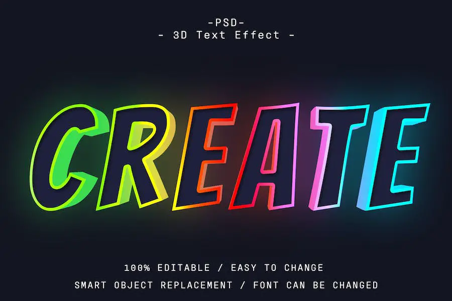 Photoshop con efecto de texto brillante colorido en 3D -