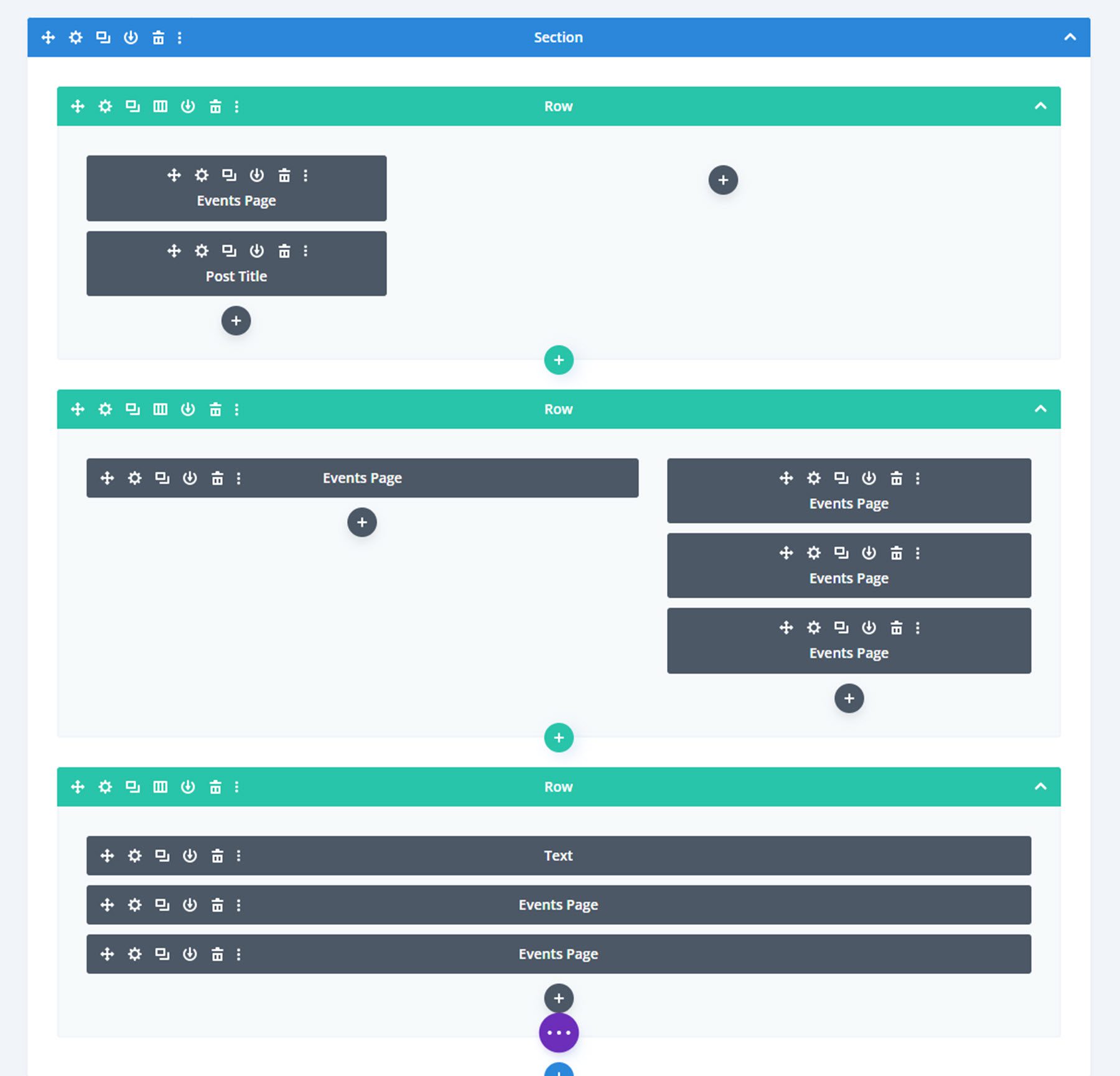 Calendrier des événements Divi Mise en page de l'événement Plan de Divi Builder