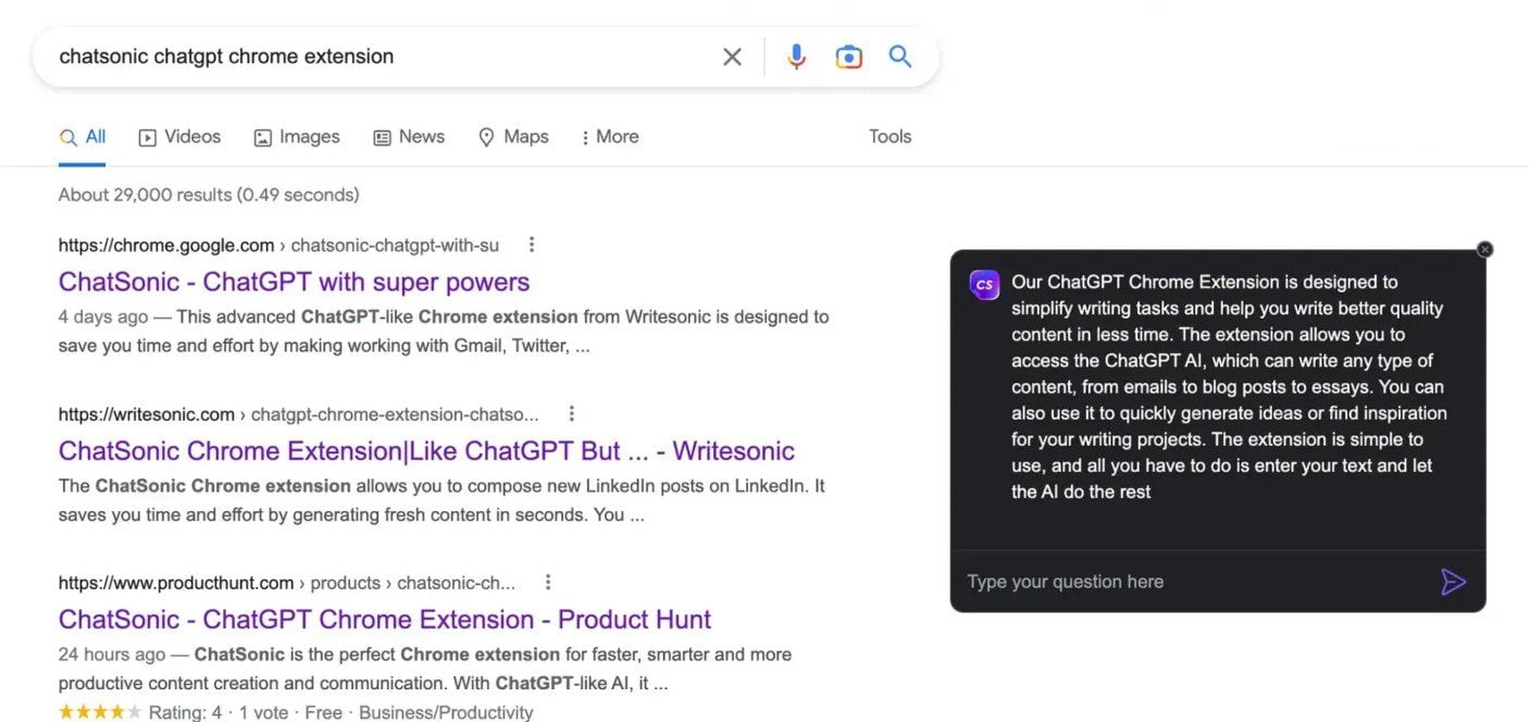 Extensão Chatsonic Chrome - IA generativa na pesquisa