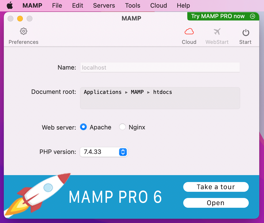 그러면 MAMP 애플리케이션이 열립니다.