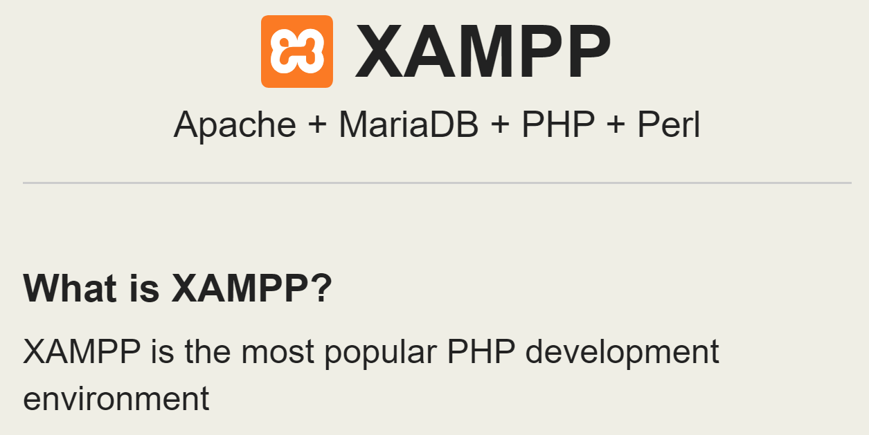 XAMPP es una pila de entorno de desarrollo local. Las letras XAMPP significan "Cross-Platform, Apache, MariaDB, PHP y PERL".