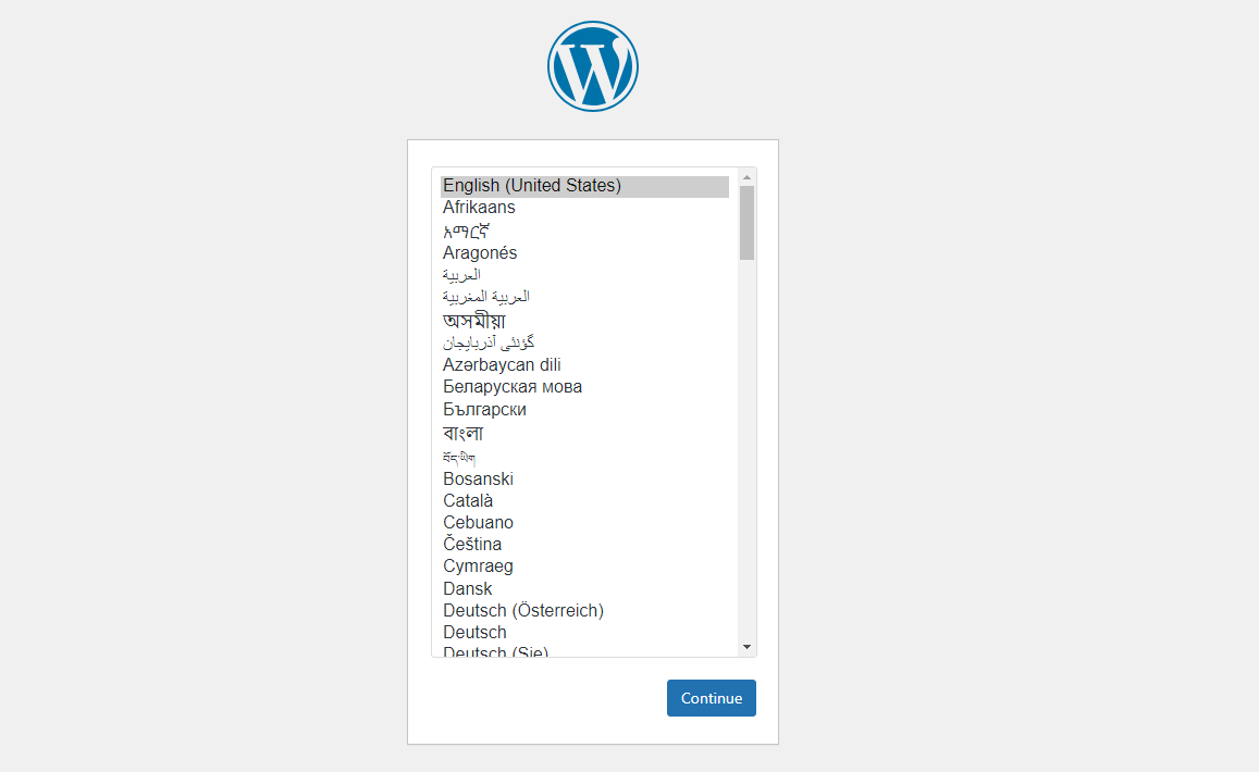 Jeżeli wszystko zostało poprawnie skonfigurowane, w Twojej przeglądarce wyświetli się pierwszy ekran instalatora.